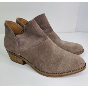 Lucky Brand Boots Womens 6.5 M Fahmida Casual Ankle Bootie Taupe Suede Heels